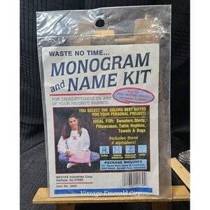 Vtg Cross Stitch Monogram and Name Kit With 4 Alphabet Styles by Westex New